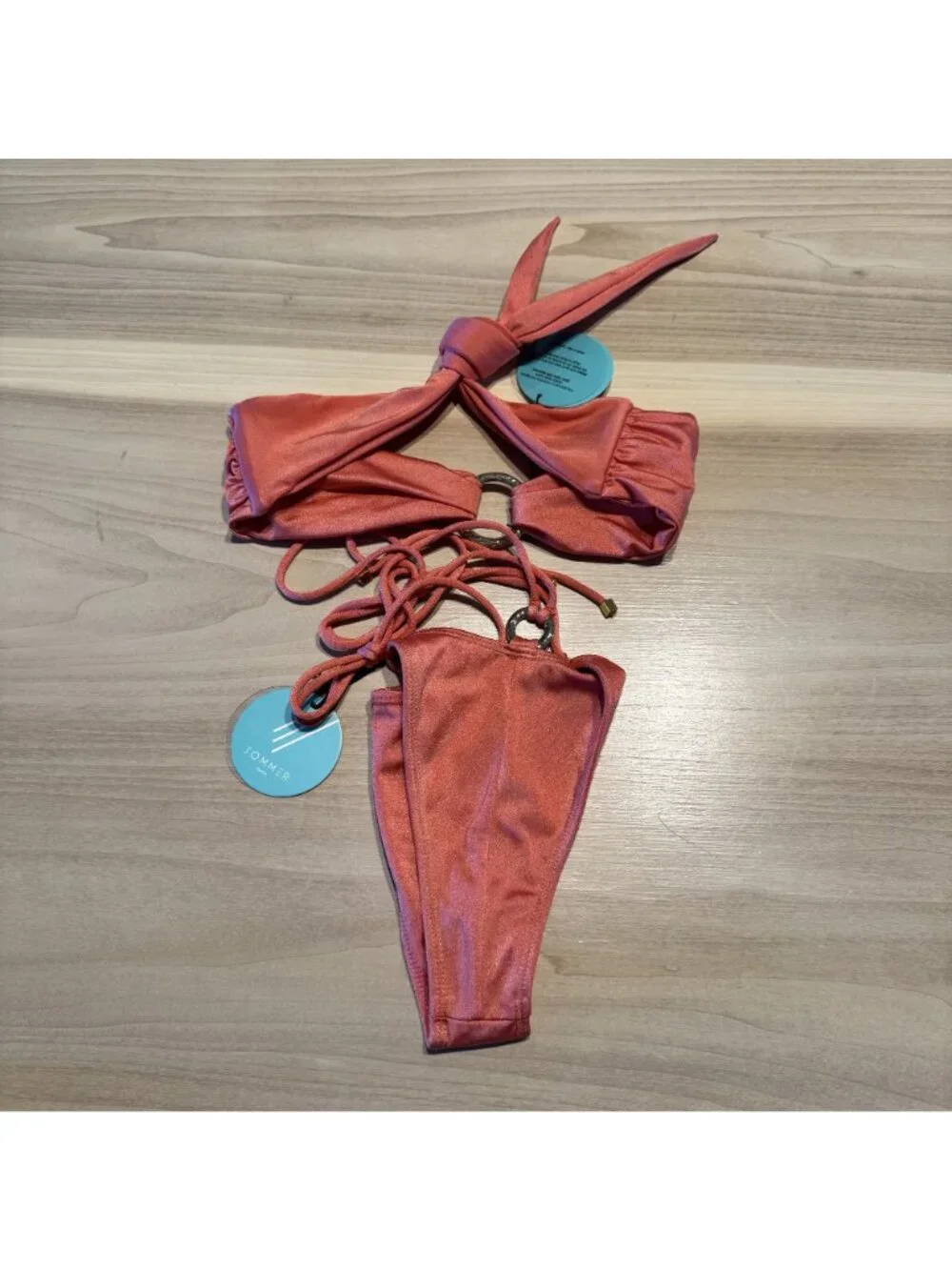 NWT Sommer Swim Coral Pink Bandeau O-Ring Bikini Set Women's Size Small S - Picture 2 of 6